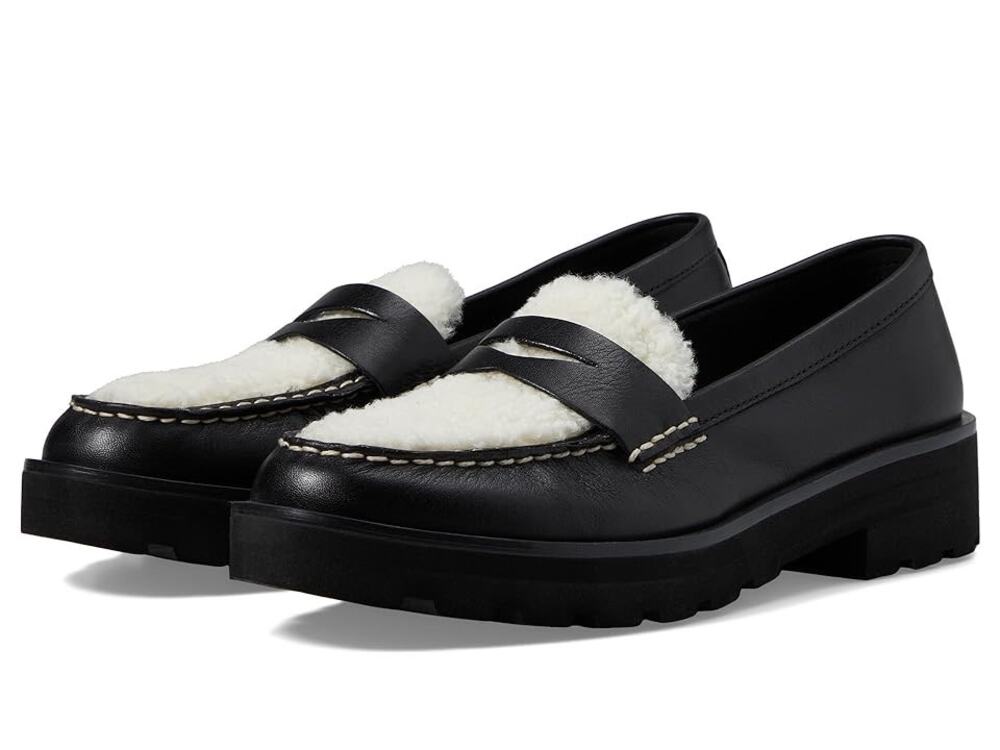 Sperry Womens Chunky Penny Loafers Size 6.5 M Black Leather Shearling Top NWOB